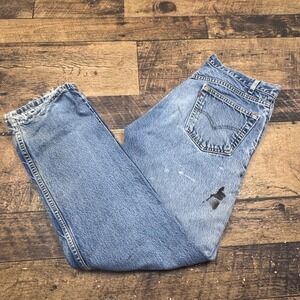 Levi's 505 Regular Fit Straight Leg Jeans Mens 36x32 Light Wash Distressed Paint